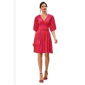 WAYWARD FANCIES Hot Pink Tropical Linear Graphic Print Cotton Voile Dress Sz 10